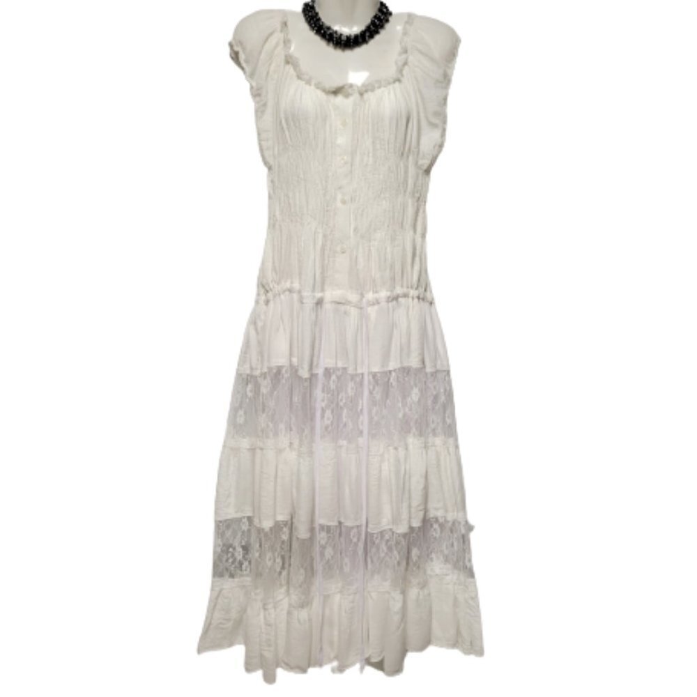 White Lace Tiered Voluminous Midi Dress Size S Size M